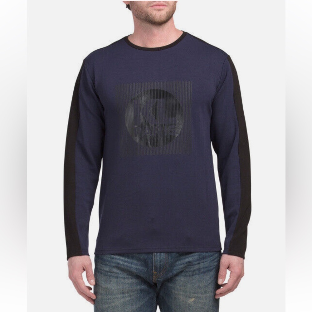 Karl Lagerfeld Paris Logo Knit Top Sweater Navy & Black Size Medium.